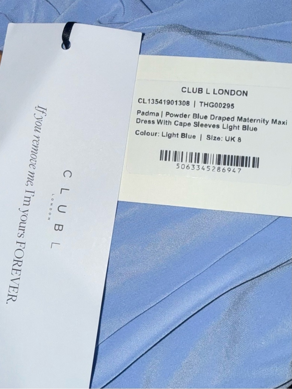 CLUB L LONDON PADMA POWDER BLUE DRAPED MATERNITY MAXI DRESS WITH CAPE SLEEVES - Picture 4 of 11